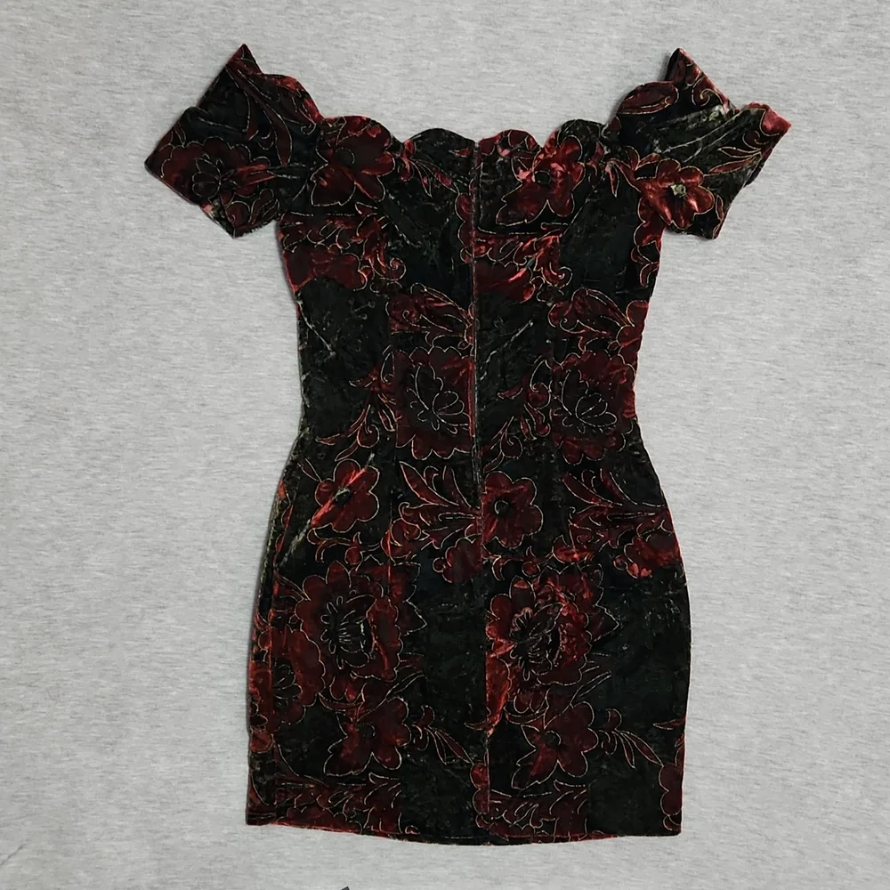 Vintage Rampage Floral Velvet Formal Strapless Bodycon Mini Party Dress - Picture 4 of 8